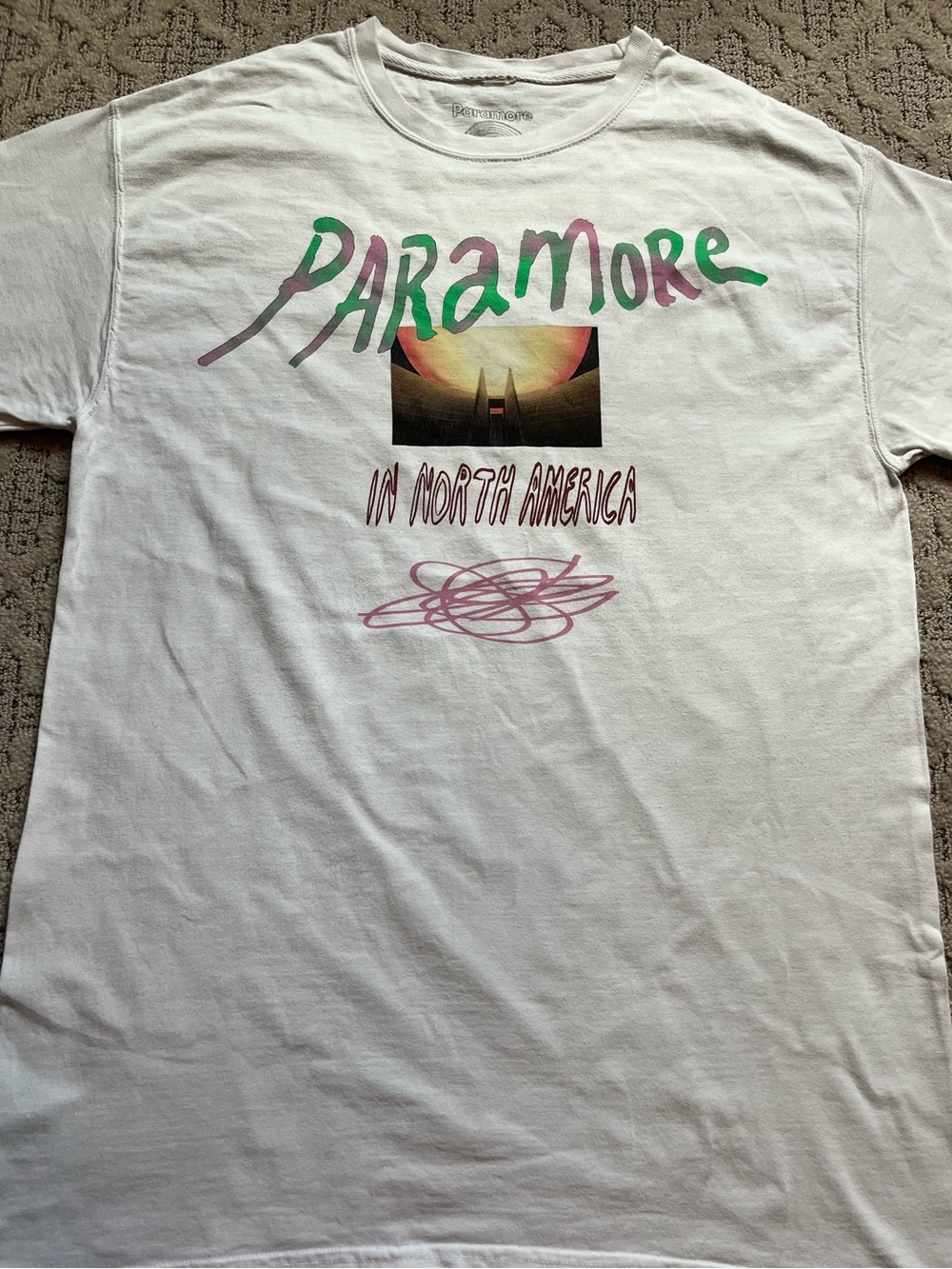 🎸 '23 Paramore Band North Smerica Tour 2 Side Pink Text Thick Cotton Tee